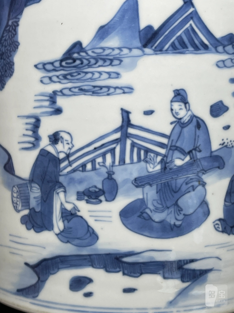 清康熙 青花竹林七贤纹笔筒 - 图6